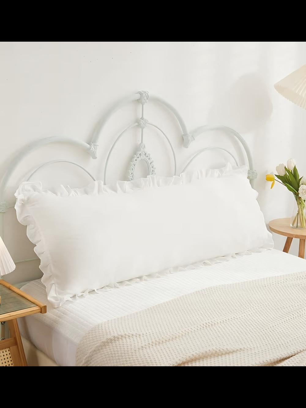 Boho White Body Pillowcase 20x54in - Ruffled Fringe Decor Sham - Brand New!